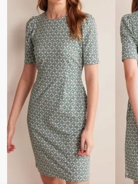 Boden Zoe Crew Neck Jersey T Shirt Dress Blue Green Floral Medallion Size 2P